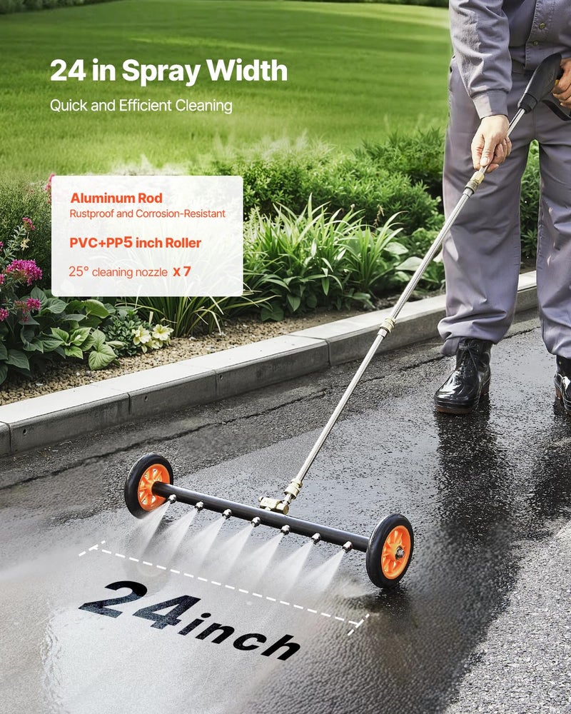 VEVOR 24 Inch Pressure Washer Undercarriage Cleaner, 4000 PSI Stainless Steel Cleaner with Angle Adjustment and 7 Nozzles, with 2 Extended Wands for Driveway, Patio, Deck - Image 2
