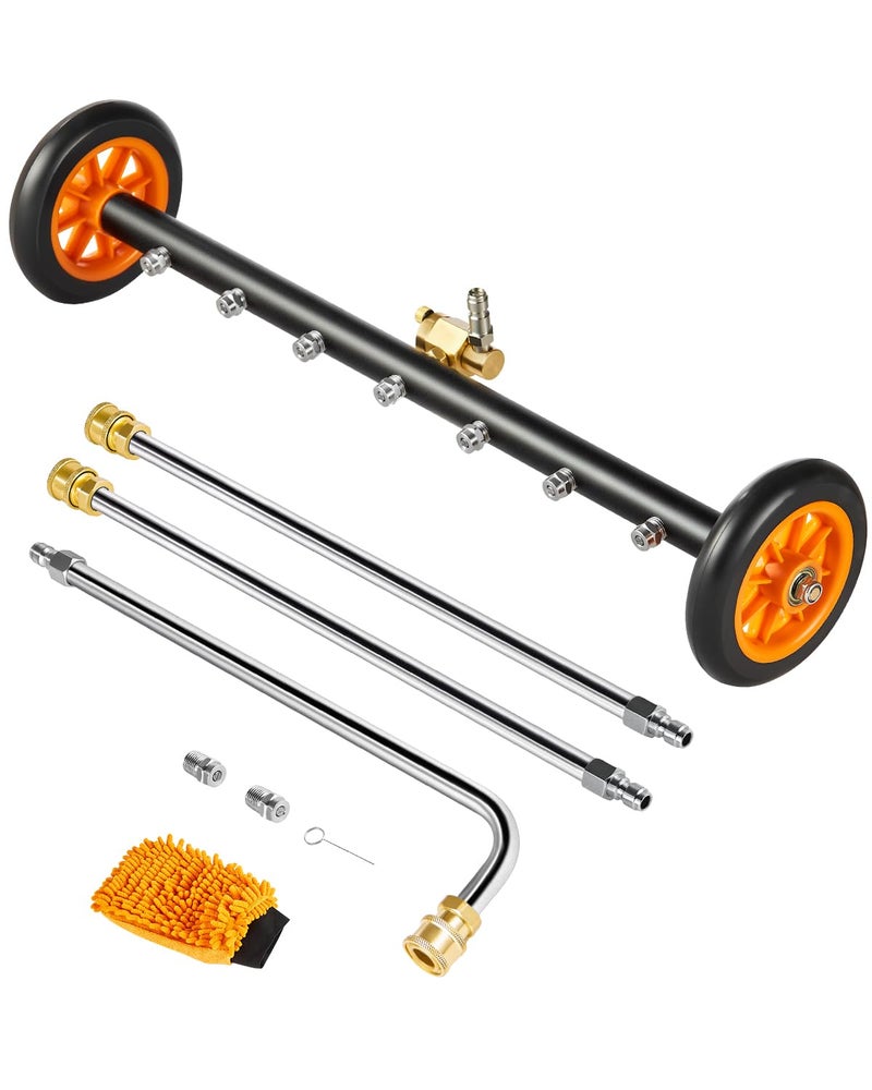 VEVOR 24 Inch Pressure Washer Undercarriage Cleaner, 4000 PSI Stainless Steel Cleaner with Angle Adjustment and 7 Nozzles, with 2 Extended Wands for Driveway, Patio, Deck - Image 1