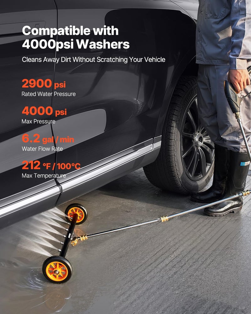 VEVOR 24 Inch Pressure Washer Undercarriage Cleaner, 4000 PSI Stainless Steel Cleaner with Angle Adjustment and 7 Nozzles, with 2 Extended Wands for Driveway, Patio, Deck - Image 3