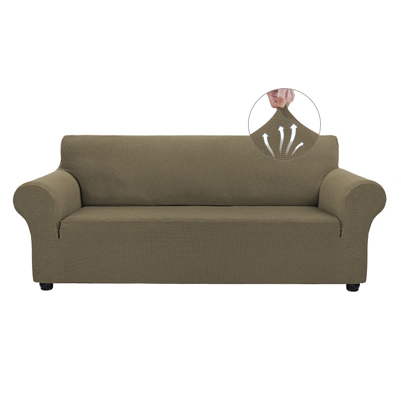 Asnomy Couch Covers for 3 Cushion Couch Stretch Sofa Covers Slipcovers, Pet Protector Furniture Covers for Dogs Cats Spandex Jacquard Fabric Small Checks ï¼ˆLargeï¼ŒKhakiï¼‰ - Image 1
