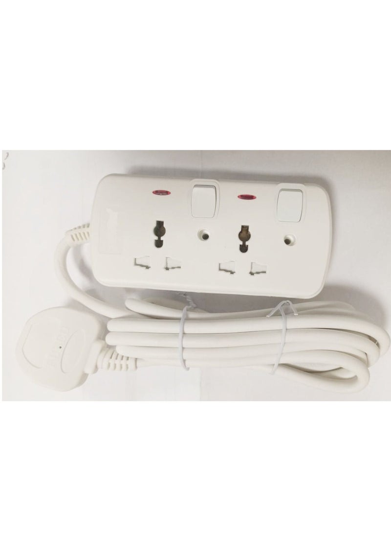 Power Extension Cord 3 Meter Power Strip with Surge Protection Heavy Duty Universal Extension Lead 3 Meter 2 Gang