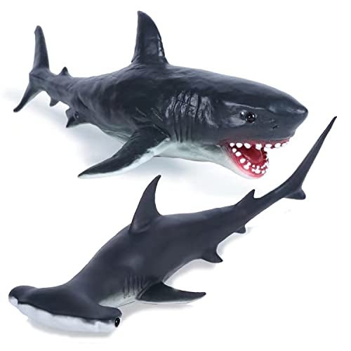 Gemini&Genius GeminiGenius Great White Shark Hammerhead Shark Toy Set Sea Animal Action Figure Ocean Model Toy Set 10 Inches Length Educational Role Play Swim Bath and Collectors for Kids - Image 1