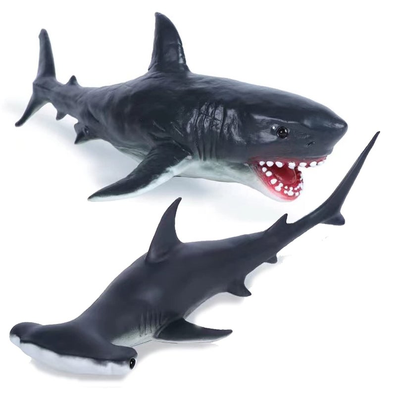 Gemini&Genius GeminiGenius Great White Shark Hammerhead Shark Toy Set Sea Animal Action Figure Ocean Model Toy Set 10 Inches Length Educational Role Play Swim Bath and Collectors for Kids - Image 3
