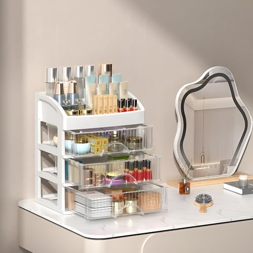 KREPS® Desk Makeup Organizer, Plastic Storage Box with Sliding Drawer, Stylish Display Case for Cosmetics, Lotion, Nail Polish,Brushes,and Jewelry (1 White, 3 - Layer) - Image 5