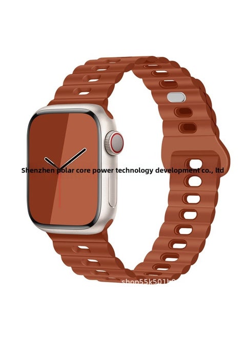 For Apple Watch Band Iwatch Single And Double Color Silicone Lightning Buckle Ultra For Applewatch Strap 1-8-Color:38/40/41mm Saddle Brown