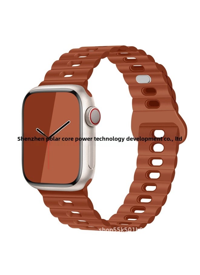 For Apple Watch Band Iwatch Single And Double Color Silicone Lightning Buckle Ultra For Applewatch Strap 1-8-Color:38/40/41mm Saddle Brown