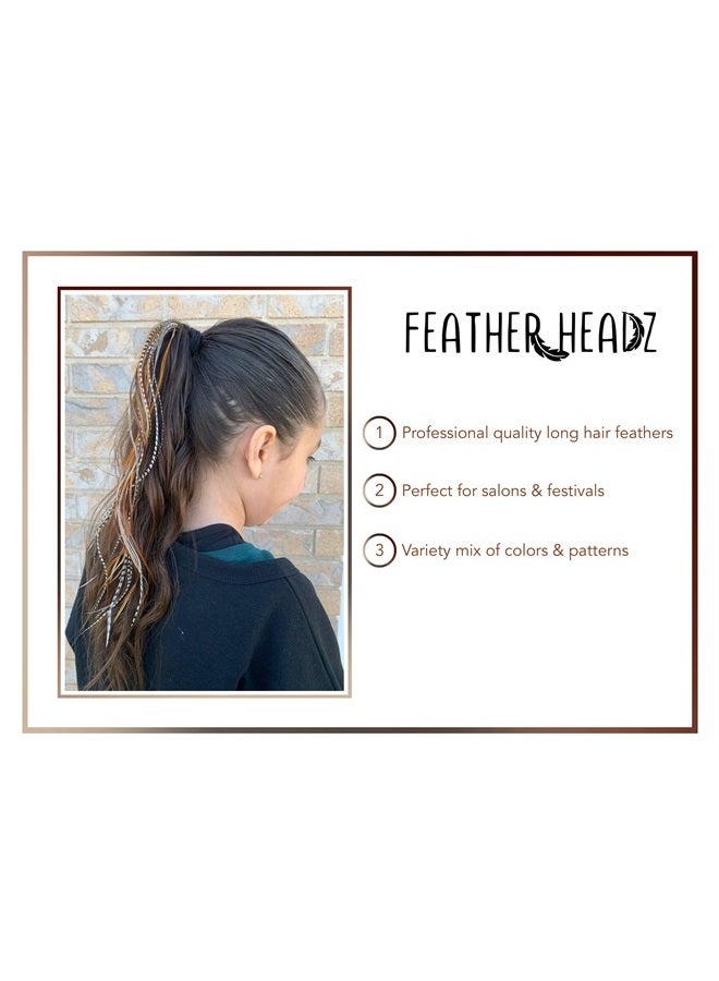 Feather Headz 21 Natural Color Hair Feathers - 9”- 14” Long - Feathers for Hair Extension - DIY Kit - Eye-Catching Design - 20 Micro-link Beads - 100% Real Rooster Feathers - Professional Color Hair Feathers - Image 4