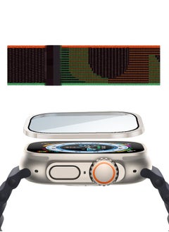 Apple Watch 9/8 Ultra Metal Frame Tempered Glass Film, Apple Watch All-in-One Protective Film with Nylon Cluster Light Mosaic 49mm Strap