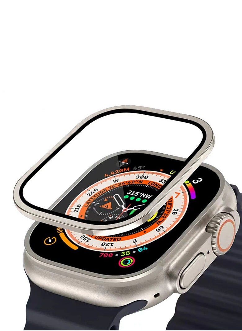 General - Apple Watch 9/8 Ultra Metal Frame Tempered Glass Film, Apple Watch All-in-One Protective Film with Nylon Cluster Light Mosaic 49mm Strap - Image 1