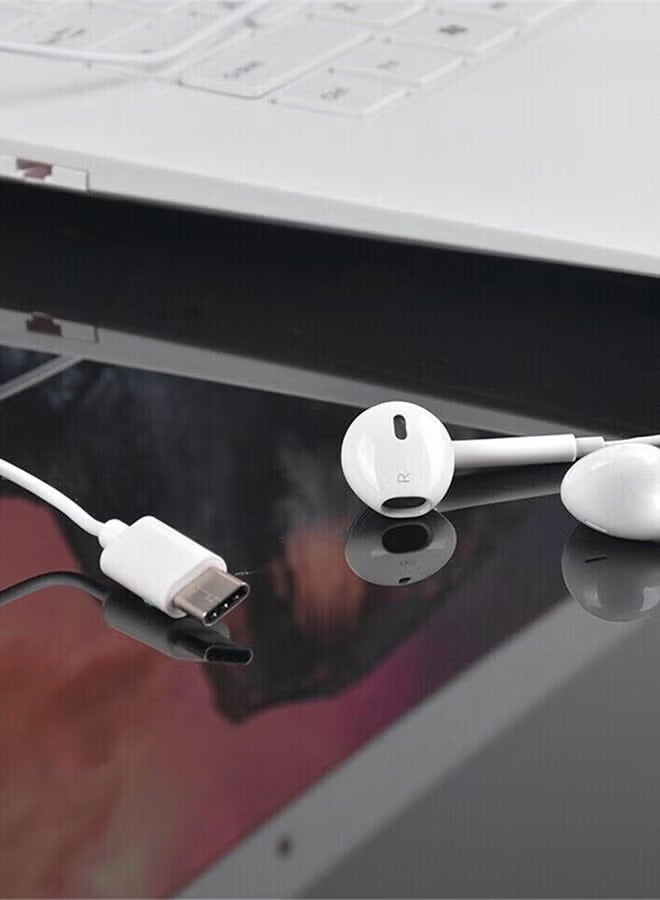 سماعات رأس سلكية من نوع C جديدة لجهاز iPhone - سماعات أذن داخلية مع ميكروفون مدمج وتحكم في مستوى الصوت، بيضاء - Image 3