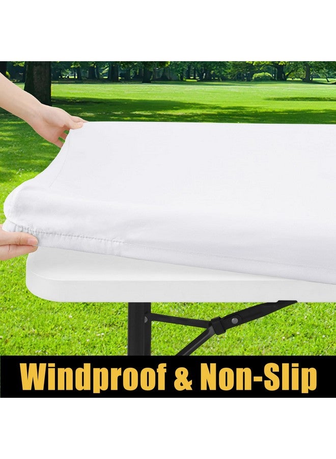 Smiry Rectangle Picnic Table Cloth, Waterproof Elastic Fitted Tablecloths for 6 Foot Tables, Washable Polyester Table Cover for Camping, Indoor and Outdoor (White, 30"x72") - Image 2