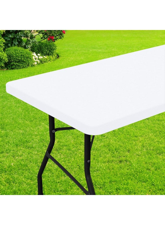 Smiry Rectangle Picnic Table Cloth, Waterproof Elastic Fitted Tablecloths for 6 Foot Tables, Washable Polyester Table Cover for Camping, Indoor and Outdoor (White, 30"x72") - Image 1