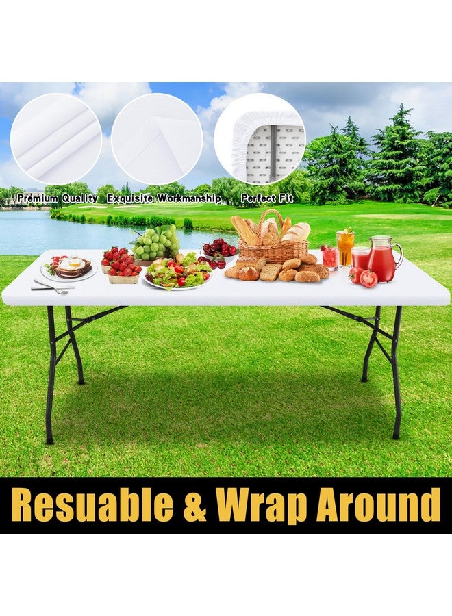 Smiry Rectangle Picnic Table Cloth, Waterproof Elastic Fitted Tablecloths for 6 Foot Tables, Washable Polyester Table Cover for Camping, Indoor and Outdoor (White, 30"x72") - Image 5