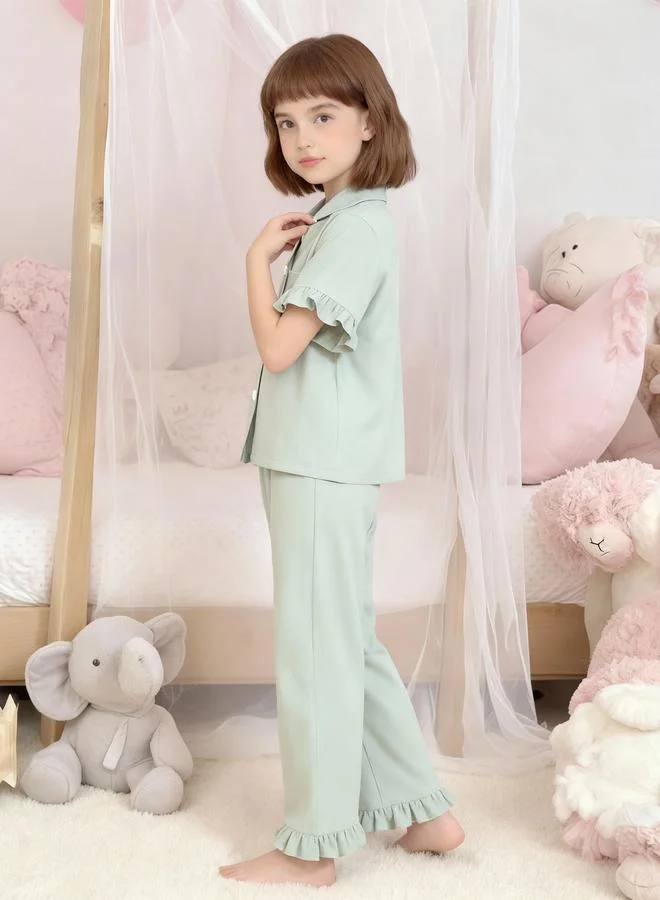 تايك تو مجموعة من بيجاما وقميص بأكمام قصيرة وحافة كشكش