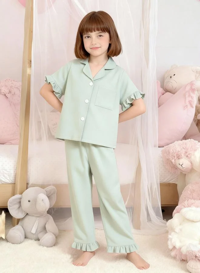 تايك تو مجموعة من بيجاما وقميص بأكمام قصيرة وحافة كشكش