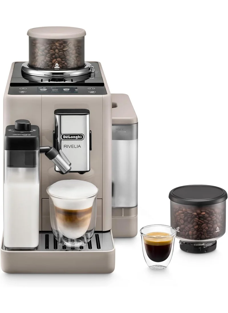 De'Longhi Rivelia Fully Automatic Coffee Machine With Lattecrema Hot, Automatic Milk Frother, Compact Size Bean To Cup Coffee Machine, 16 Recipes, Full Touch Colored Display