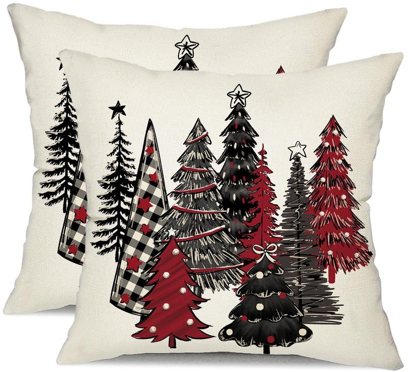 DFXSZ Christmas Pillow Covers 18x18 Inch Set of 2 Xmas Tree Decorative Throw Pillows Winter Christmas Decor for Home Couch TH50F18 - Image 2