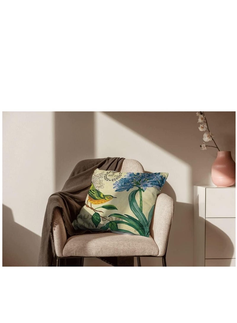 KASTWAVE Set of 4 Linen Throw Pillow Cover 18x18 Inch Spring Vintage Bird and Flower Pattern Decorative Throw Pillow Case Cushion Covers, Multicolor - Image 2