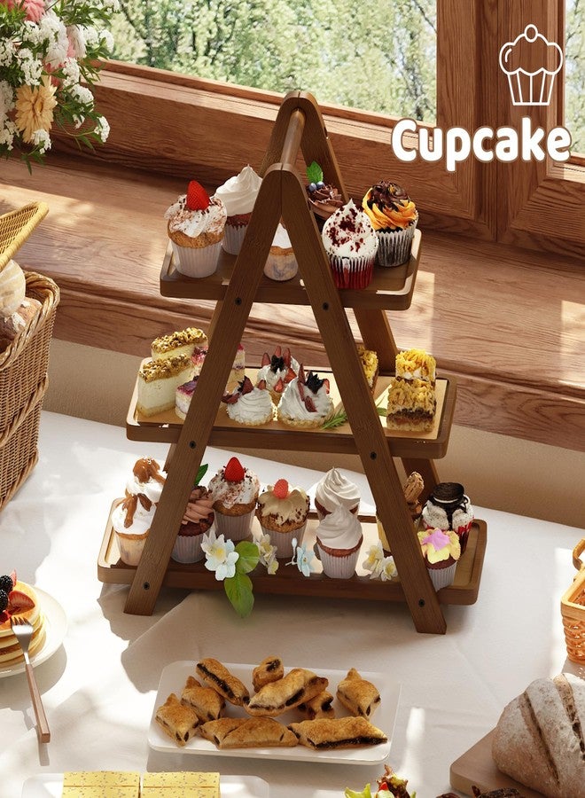 Vriccc 3 Tier Serving Tray, Wooden Cupcake Stand, and Towers Serving Tray for Party Food, Farmhouse Serving Platter, Decorative Tray, Decor Dessert Display Set, Tiered Tray Stand - Image 2