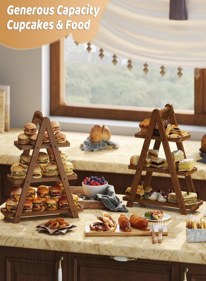 Vriccc 3 Tier Serving Tray, Wooden Cupcake Stand, and Towers Serving Tray for Party Food, Farmhouse Serving Platter, Decorative Tray, Decor Dessert Display Set, Tiered Tray Stand - Image 3