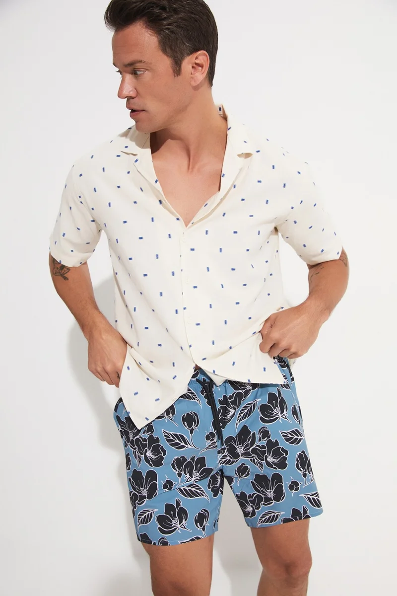 JUNE Men's Regular Fit Patterned Denim Shorts