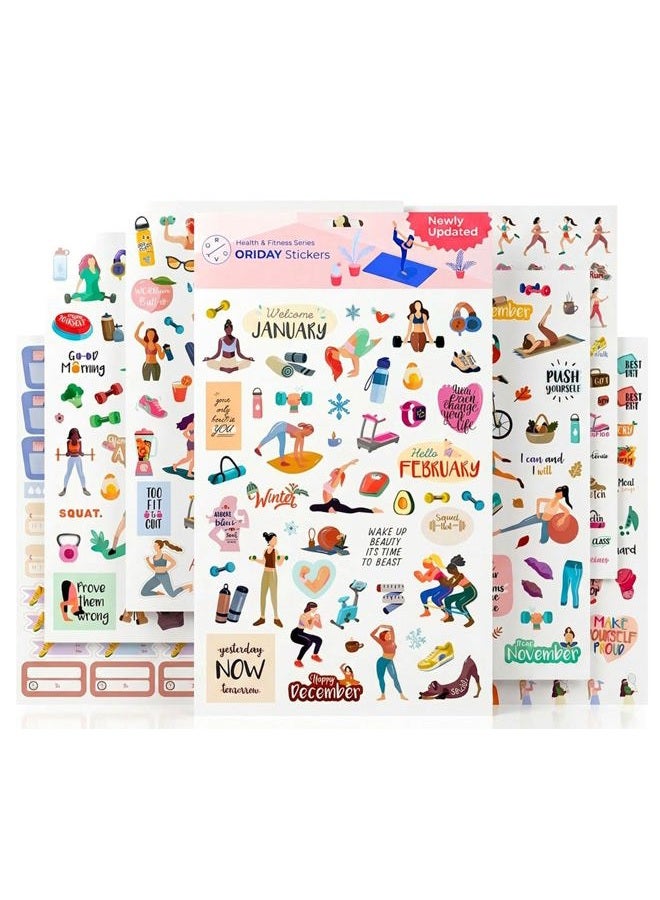 Oriday Health & Wellness, Workout - Set of 366 Stickers, 6 Sheets for Fitness Stickers - Mom, Student, Habit Tracker, for Monthly, Weekly & Daily Planner, Calendar or Journal - Sticker Book for Women - Image 1