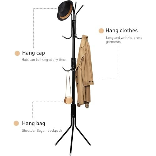 ADA Coat Rack Coat Tree Hat Hanger Holder 11 Hooks For Jacket Umbrella Tree Stand With Base Metal (Black), 20 X 20 X 17.4 Cm - Image 3
