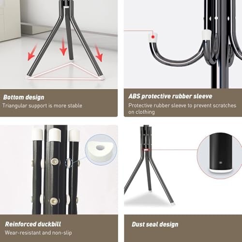 ADA Coat Rack Coat Tree Hat Hanger Holder 11 Hooks For Jacket Umbrella Tree Stand With Base Metal (Black), 20 X 20 X 17.4 Cm - Image 5