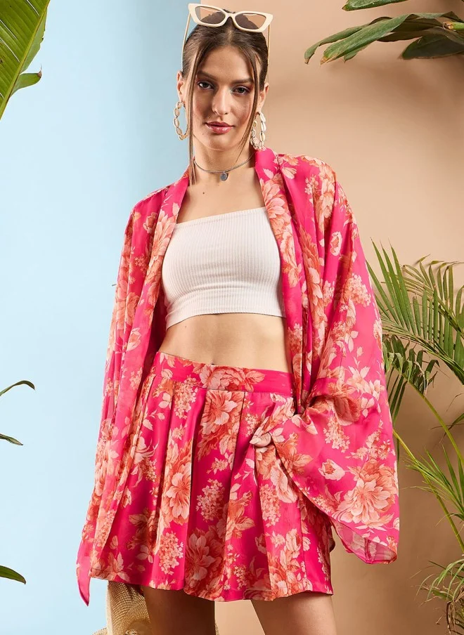 SASSAFRAS Floral Mid-Rise Loose Fit Pleated Shorts for Women