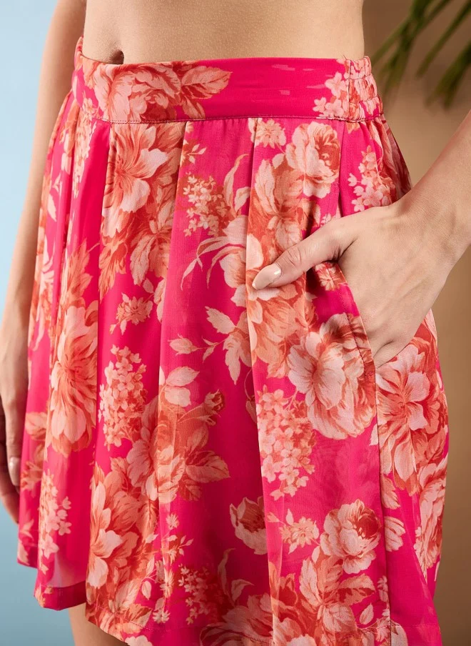 ساسافراس Floral Mid-Rise Loose Fit Pleated Shorts for Women