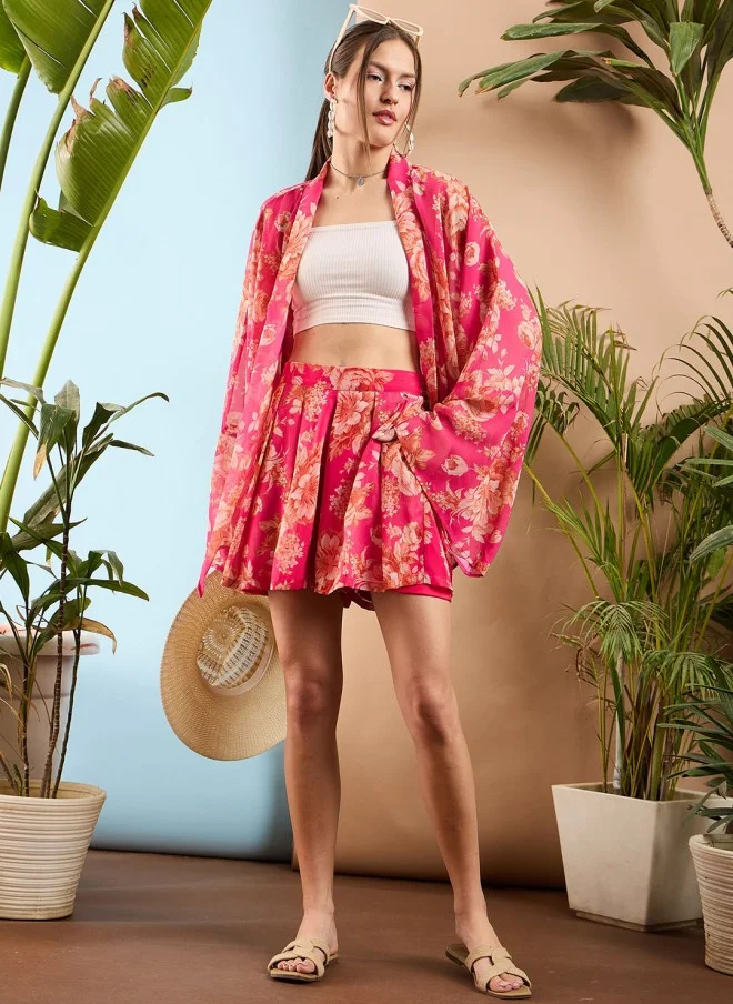 ساسافراس Floral Mid-Rise Loose Fit Pleated Shorts for Women