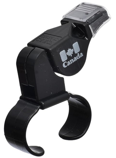 صافرة حكم كلاسيكية بمقبض الإصبع مع قبضة فم مبطنة للرياضة، أسود