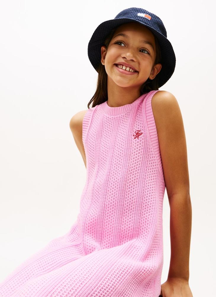 TOMMY HILFIGER Crochet Logo Embroidery Sleeveless Jumper Dress - Image 4