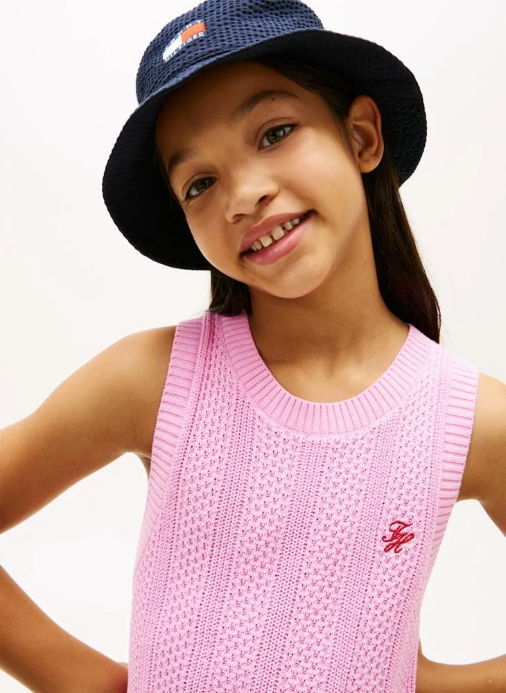 Tommy Hilfiger bright pink Crochet Logo Embroidery Sleeveless Jumper Dress for Women | Best Price UAE