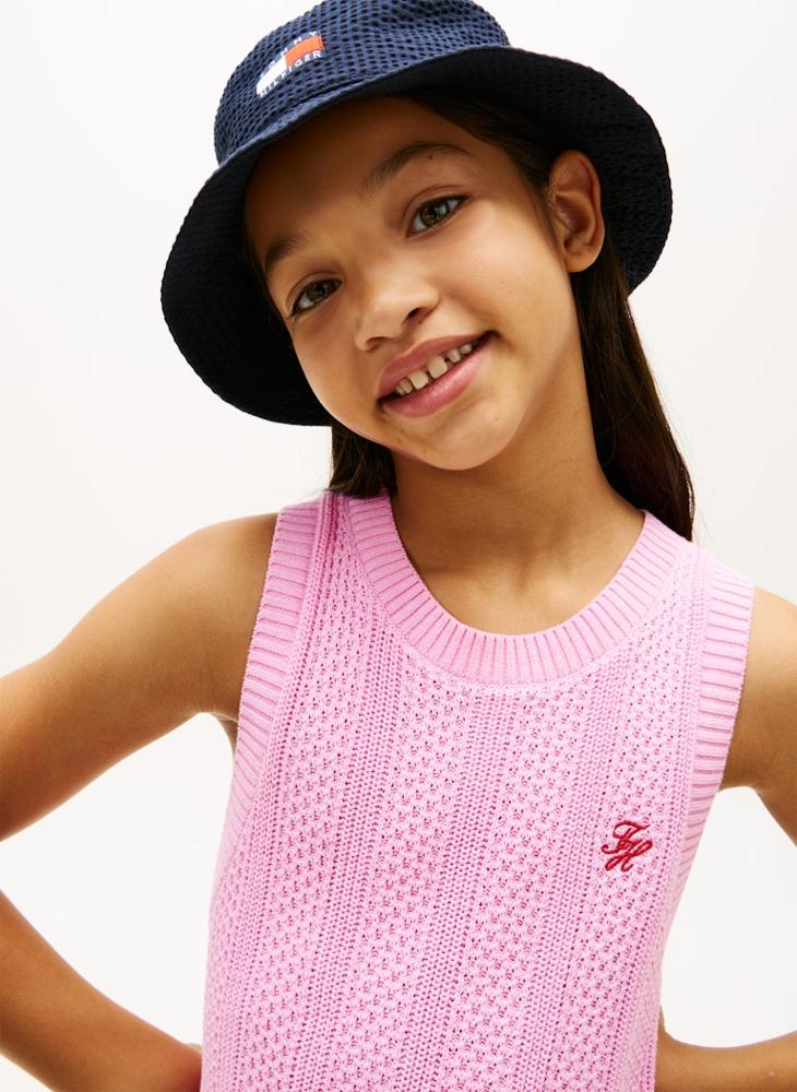 TOMMY HILFIGER Crochet Logo Embroidery Sleeveless Jumper Dress - Image 3