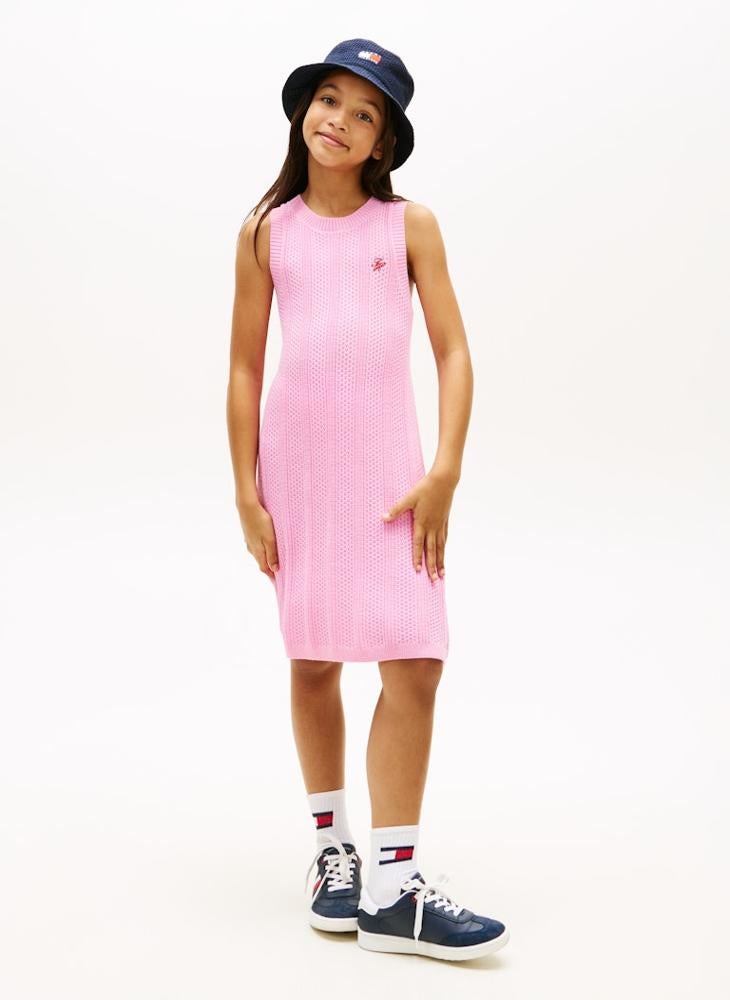 TOMMY HILFIGER Crochet Logo Embroidery Sleeveless Jumper Dress - Image 1