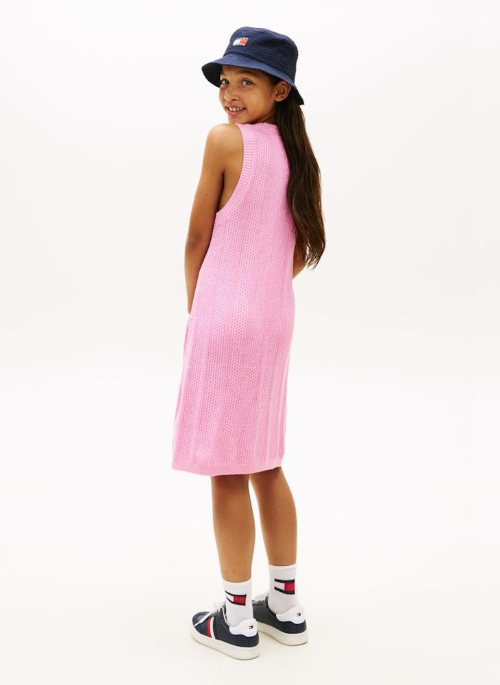 TOMMY HILFIGER Crochet Logo Embroidery Sleeveless Jumper Dress - Image 2