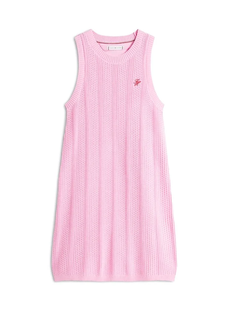 Tommy Hilfiger bright pink Crochet Logo Embroidery Sleeveless Jumper Dress for Women | Best Price UAE