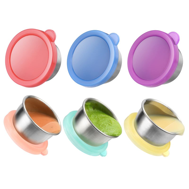 fruui Salad Dressing Container To Go 6x16 oz Small Containers with Lids Fits in Bentgo Kids Lunch Box Stainless Steel Condiment Cup Premium Silicone Easy Open Leakproof Dipping Sauce Containers 