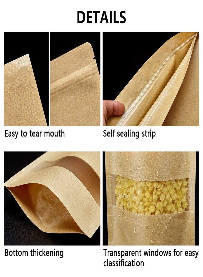 FireKylin 100 Pcs Resealable bags,3.5" x 5.5" Stand Up Kraft Paper Bags with Matte Window, Zip Lock Food Storage Bags for Packaging Products, Reusable, Sealable - Image 4