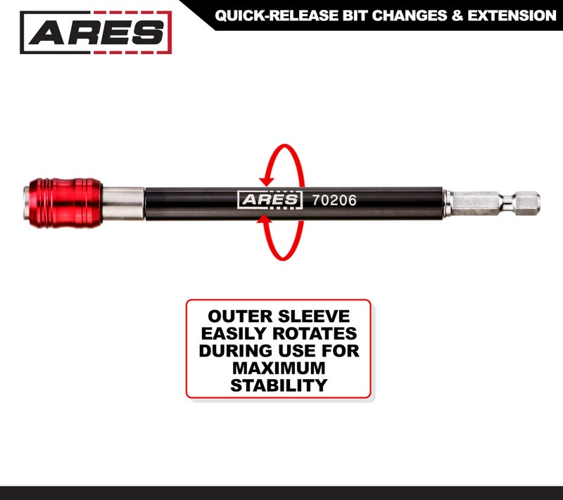 Ares 70206 - Drill Extension Bit Holder - 6-Inch Quick Release - Works With All 1/4-Inch Drive Bits - Quick Release Mechanism Makes Changing Bits A Breeze - Image 3