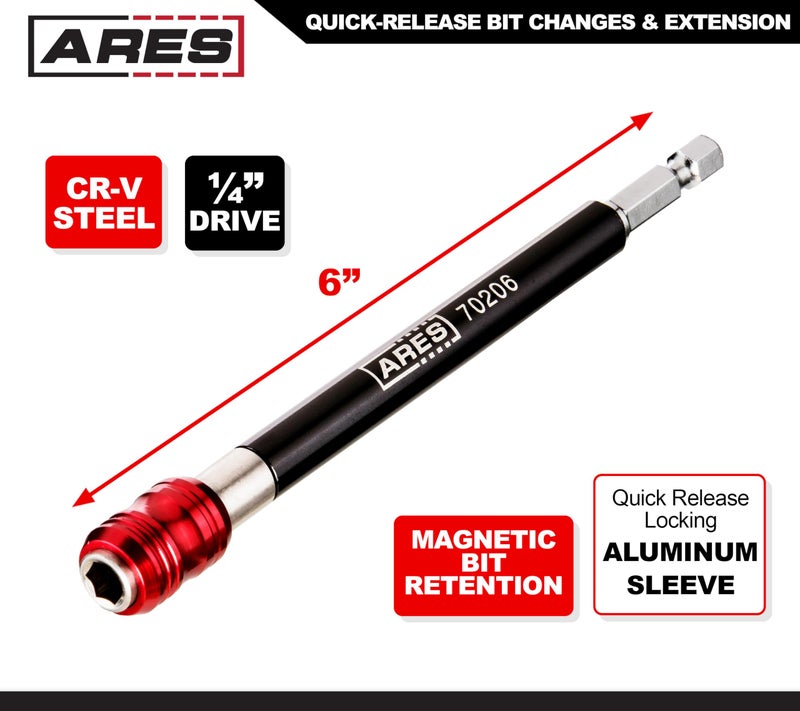 Ares 70206 - Drill Extension Bit Holder - 6-Inch Quick Release - Works With All 1/4-Inch Drive Bits - Quick Release Mechanism Makes Changing Bits A Breeze - Image 2
