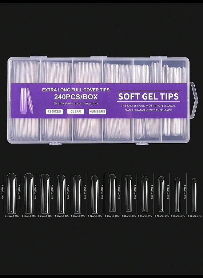 240 قطعة من أظافر صناعية كبيرة جدًا، أظافر راقصة باليه طويلة جدًا، أظافر صناعية، تغطية كاملة، أطراف جل غير لامعة، فن الأظافر الأمريكي، أطراف كبسولة - Image 3