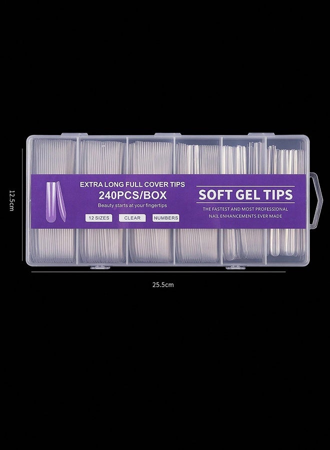 240 قطعة من أظافر صناعية كبيرة جدًا، أظافر راقصة باليه طويلة جدًا، أظافر صناعية، تغطية كاملة، أطراف جل غير لامعة، فن الأظافر الأمريكي، أطراف كبسولة - Image 5