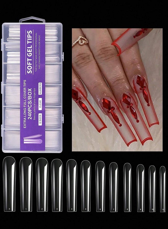 240 قطعة من أظافر صناعية كبيرة جدًا، أظافر راقصة باليه طويلة جدًا، أظافر صناعية، تغطية كاملة، أطراف جل غير لامعة، فن الأظافر الأمريكي، أطراف كبسولة - Image 2