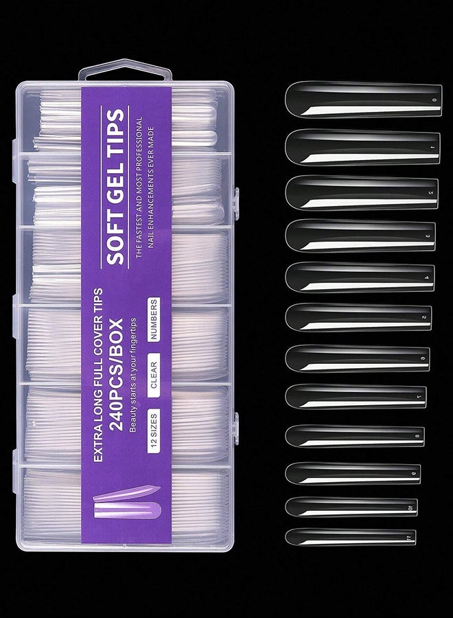 240 قطعة من أظافر صناعية كبيرة جدًا، أظافر راقصة باليه طويلة جدًا، أظافر صناعية، تغطية كاملة، أطراف جل غير لامعة، فن الأظافر الأمريكي، أطراف كبسولة - Image 1