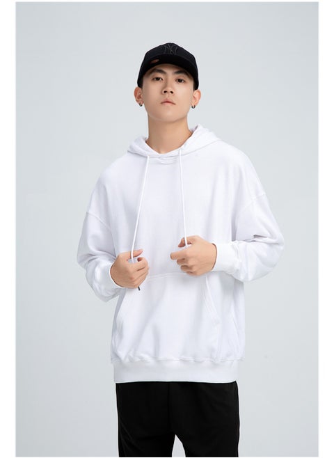 Add Fleece Solid Color Hoodie Men's Hoodie Silver Fox Fleece Overalls White