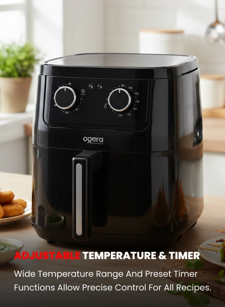 أوجيرا مقلاة هوائية سعة 6.5 لتر - مقلاة هوائية رقمية كبيرة السعة 1600 واط مع وعاء غير لاصق ورف، طهي صحي بدون زيت، وقت قابل للتعديل وتحكم في درجة الحرارة، مؤقت 30 دقيقة، ضمان لمدة عامين - أسود - Image 4