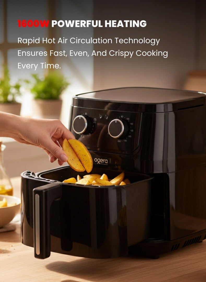 أوجيرا مقلاة هوائية سعة 6.5 لتر - مقلاة هوائية رقمية كبيرة السعة 1600 واط مع وعاء غير لاصق ورف، طهي صحي بدون زيت، وقت قابل للتعديل وتحكم في درجة الحرارة، مؤقت 30 دقيقة، ضمان لمدة عامين - أسود - Image 3