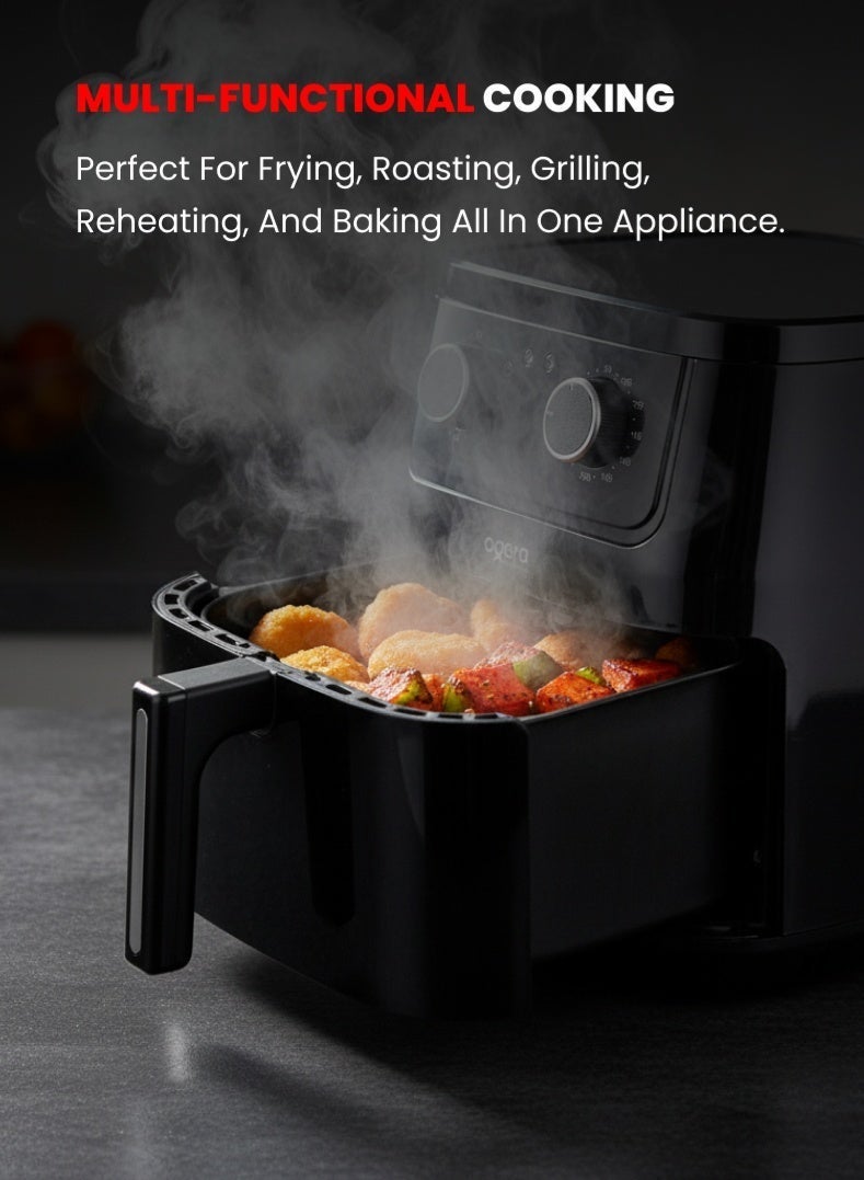 أوجيرا مقلاة هوائية سعة 6.5 لتر - مقلاة هوائية رقمية كبيرة السعة 1600 واط مع وعاء غير لاصق ورف، طهي صحي بدون زيت، وقت قابل للتعديل وتحكم في درجة الحرارة، مؤقت 30 دقيقة، ضمان لمدة عامين - أسود - Image 2